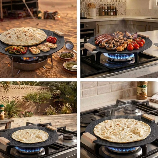 ATAD 37cm Cast Aluminum Non-Stick Fry Pan with Heat-Insulated Wooden Handle (Black) – Wide Heavy-Duty Skillet for Daily Kitchen Cooking & Campfire Trips  - Atad - Image 4