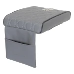 ATAD Gray Leather Car Armrest Pad & Organizer (32 x 21 cm) – Ergonomic Center Console Cushion with Tissue Holder & Phone Pocket  - Atad
