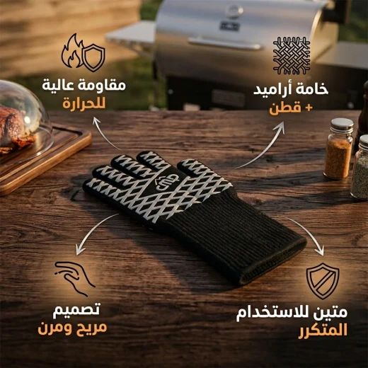 قفاز حماية مقاوم للحرارة العالية بطول 35 سم للشوي والفرن – ألياف أراميد متينة مع بطانة قطنية مريحة لحماية اليد والمعصم (قطعة واحدة - أسود)  من عتاد - عتاد - Image 4