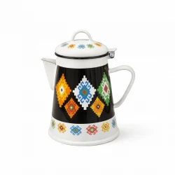 Atad Traditional Ceramic Coffee Pot White & Black 0.8L Capacity