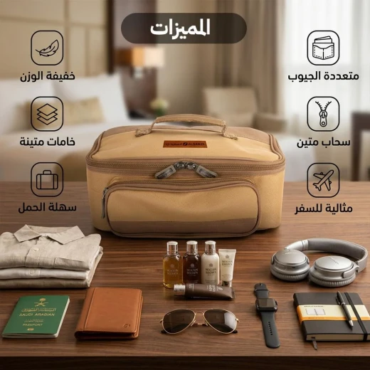 حقيبة منظم أغراض شخصية وأدوات عناية للسفر – قماش أكسفورد مقاوم للماء مع جيوب متعددة وبطانة بي في سي، مقاس (30.5 × 20.5 × 13 سم) (لون كاكي) من عتاد  - عتاد - Image 3