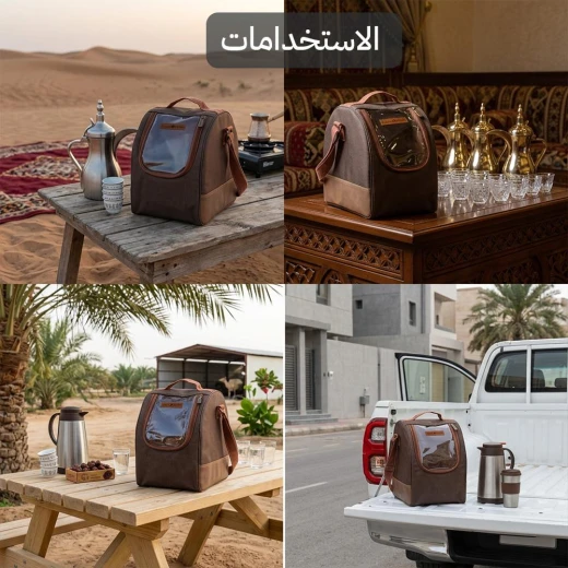 ATAD UAE Thermos Bag 25L – Shock-Absorbing Sponge Padding & Water-Resistant PU Leather for Glass Thermoses (33.5 x 32 x 23 cm) (Coffee Color) - Atad - Image 2