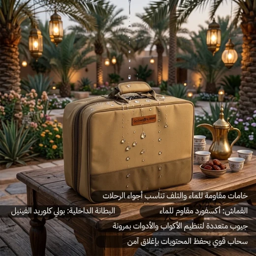 حقيبة شاي وقهوة الوسام 22 لتر للرحلات والدوام – تصميم طولي مدمج (45 × 19.5 × 31.5 سم) لحماية الترامس من الصدمات من قماش أكسفورد المقاوم للماء (لون كاكي) من عتاد - عتاد - Image 4