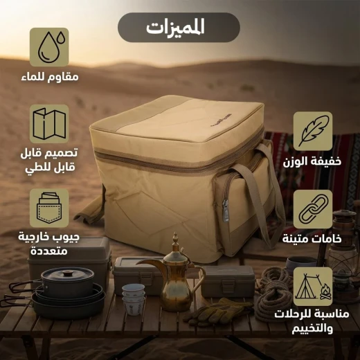 حقيبة عزبة جدة الوسط سعة 37 لتر للرحلات والعائلة – مقاس (37.5 × 32 × 30.5 سم) من قماش أكسفورد المقاوم للماء مع حزام كتف وتصميم قابل للطي (لون كاكي) من عتاد  - عتاد - Image 3