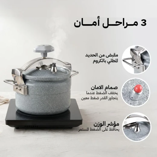 ATAD 18L Ceramic-Coated Heavy Aluminum Pressure Cooker – Non-Stick Large Capacity Banquet & Camping Cooker with Safety Valves, Grey  - Atad - Image 4