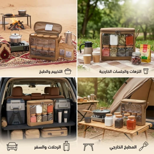 ATAD 8-Piece Large Travel Spice Jar Set with Khaki Waterproof Oxford Bag – Comprehensive Overlanding & Family Camping Seasoning Organizer  - Atad - Image 4