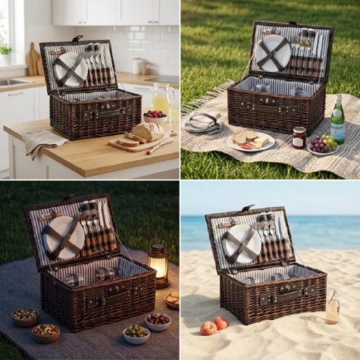 Atad 24-Piece Picnic Basket Set – Brown – Elegant Complete Dining Kit for 4 People, Perfect for Trips & Outdoor Picnics - Atad - Image 2