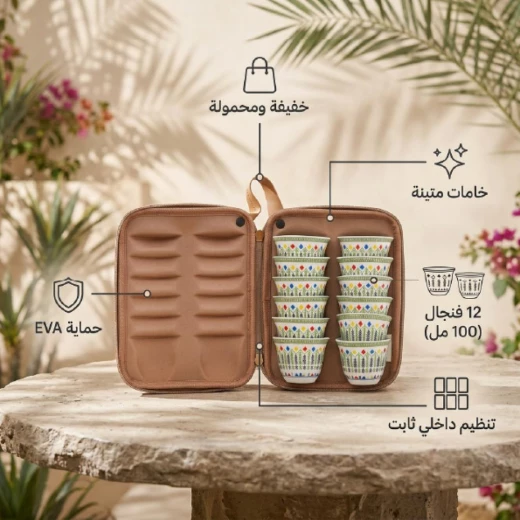 طقم فناجيل قهوة بالنقش العسيري 12 فنجان  16.7×24.2×7.9 سم – حماية ضد الصدمات والرطوبة بتصميم محمول وأنيق من عتاد - عتاد - Image 5