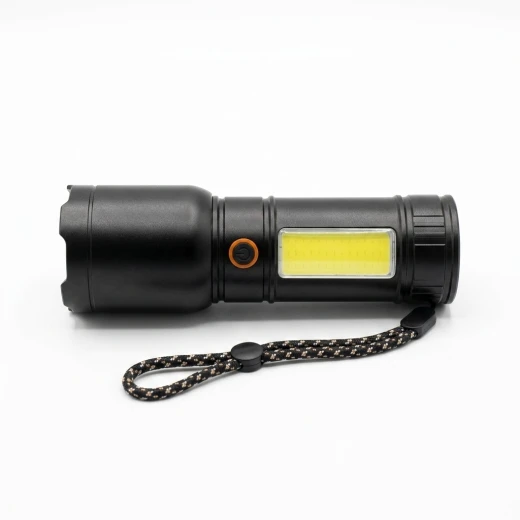 ATAD Rechargeable Tactical LED Flashlight – Super Bright Torch with COB Side Light, Durable Black Body & Braided Lanyard for Camping & Emergency Use - Atad - Image 2