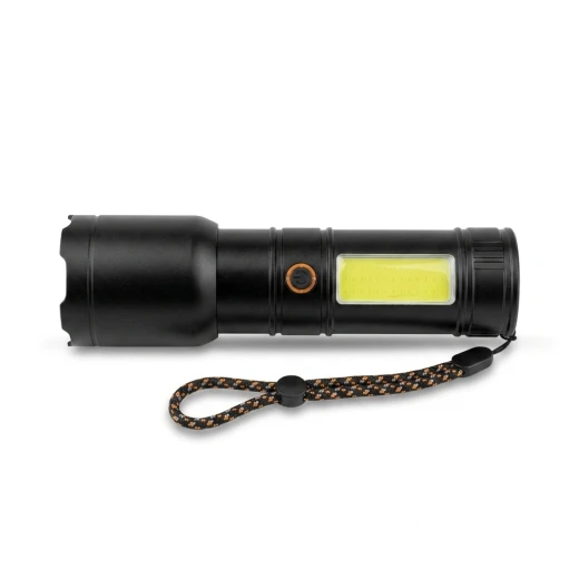 ATAD Rechargeable Tactical LED Flashlight – Super Bright Torch with COB Side Light, Durable Black Body & Braided Lanyard for Camping & Emergency Use - Atad - Image 3