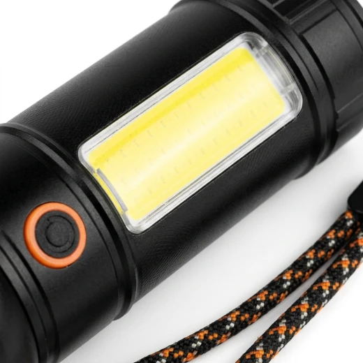ATAD Rechargeable Tactical LED Flashlight – Super Bright Torch with COB Side Light, Durable Black Body & Braided Lanyard for Camping & Emergency Use - Atad - Image 5