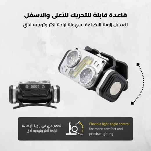 كشاف رأس ليد محمول قابل للشحن مع حساس حركة استشعار – إضاءة متعددة (أبيض، أصفر، سي او بي، أحمر تحذيري) بطارية 1200 ميلي امبير  ومقاومة للماء  من عتاد - عتاد - Image 8