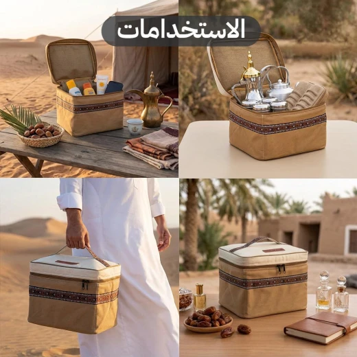 حقيبة روفا قطنية مبطنة صغيرة للرحلات والمشاوير – قطن مبطن متين بلون رملي صحراوي لحماية الأغراض وحملها، مقاس (25 × 30 × 24 سم) من عتاد - عتاد - Image 4