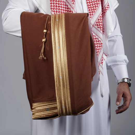 MIDRAZ Men’s Brown Qasab Collar Bisht, Size 58 – Premium Computer-Embroidered Traditional Cloak - Midraz - Image 3