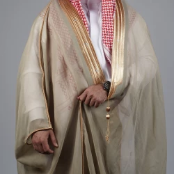MIDRAZ Men’s Beige Qasab Collar Bisht, Size 58 – Premium Computer-Embroidered Traditional Cloak