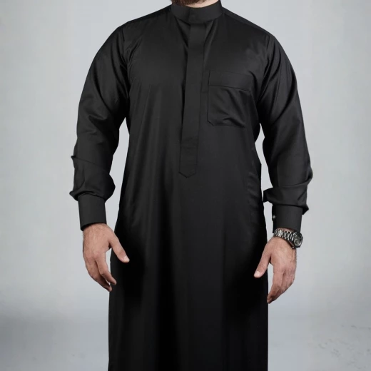 MIDRAZ Men’s Plain Black Thobe, Size (M-56) – Classic Elegant Design with Premium Stitching - Midraz - Image 3