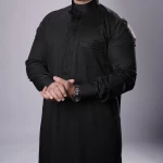 MIDRAZ Men’s Black Embroidered Thobe, Size (M) – Elegant Detailing & Premium Stitching - Midraz