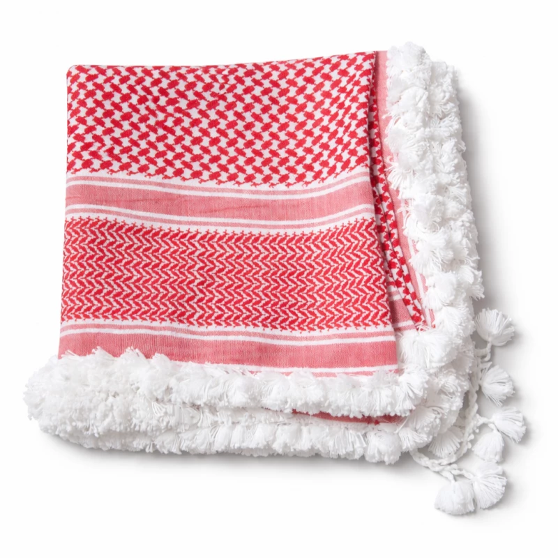 ALBASSAM Red Cotton Hand-Fringed Traditional Shemagh – High-Quality Comfortable Fabric, Elegant Design for All Occasions - Midraz