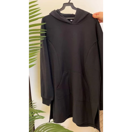 Breastfeeding Hoodie for Women Long Nursing Hoodie with Hidden Side Zippers, Fleece Fabric, Hooded Pocket Style, Black & Grey M-XL - Fit mama - Image 2