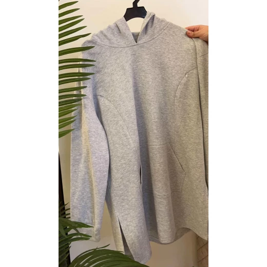 Breastfeeding Hoodie for Women Long Nursing Hoodie with Hidden Side Zippers, Fleece Fabric, Hooded Pocket Style, Black & Grey M-XL - Fit mama - Image 3