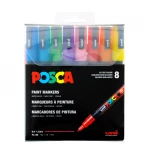 طقم ماركر PC-3M ,8 ألوان لامعة بطرف دقيق, حبر معتم قائم على الماء وغير سام, يجف بسرعة وقابل للطبقات, مثالي للفنون، التزيين، والأعمال اليدوية, صناعة يابانية من بوسكا - بوسكا