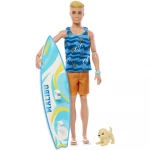 دمية باربي كين الشاطئية من ماتيل مع لوح ركوب الأمواج وملحقاتها للأعمار من 3 سنوات فما فوق مجموعة ألعاب ركوب الأمواج - باربي