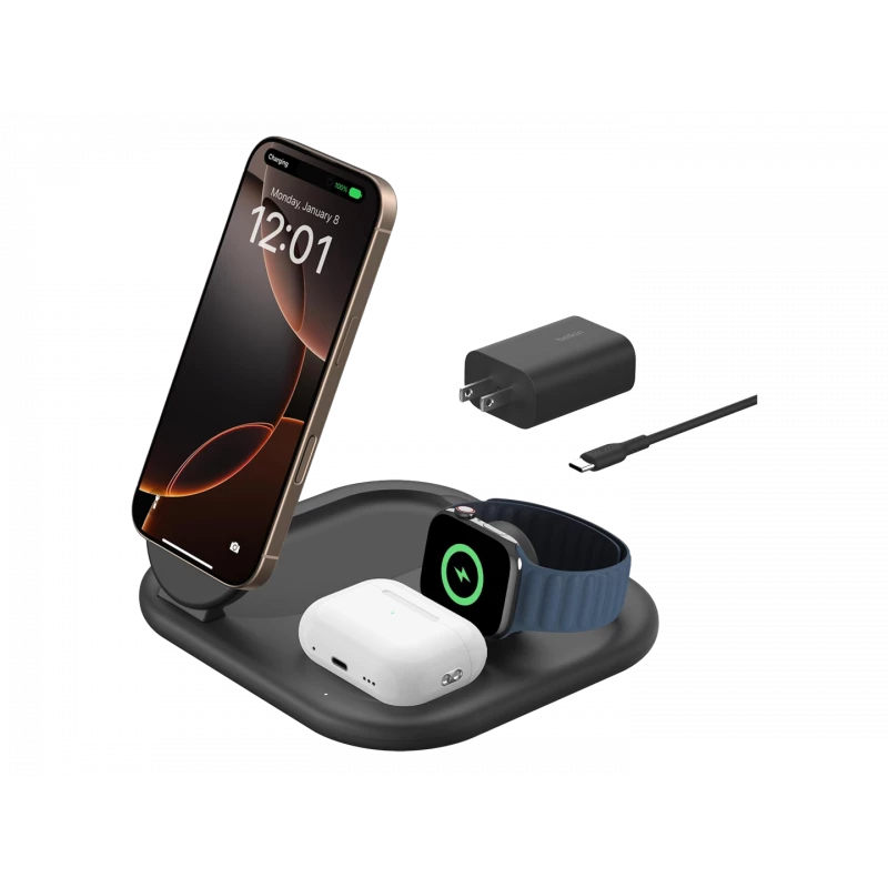 شاحن Belkin BoostCharge 3 في 1 مغناطيسي Qi2 15 واط لجهاز iPhone - بيلكين