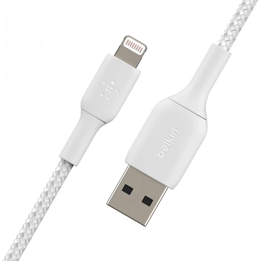 كابل بيلكين بوست تشارج USB-A مضفّر مع موصل لايتنينغ، بطول 1 متر، أبيض كابل بيلكين بوست تشارج USB-A مضفّر مع موصل لايتنينغ، بطول 1 متر، أبيض