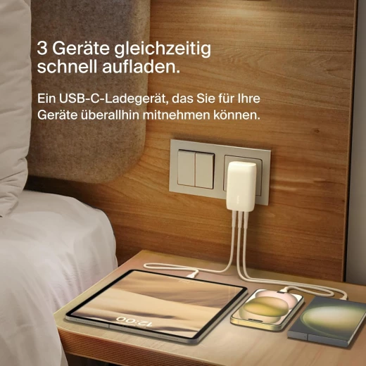 شاحن Belkin BoostCharge USB-C بقوة 67 واط بثلاثة منافذ لأجهزة iPhone 17 و MacBook Pro و Galaxy - أبيض - بيلكين - Image 5