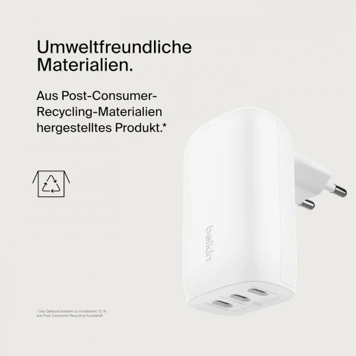 شاحن Belkin BoostCharge USB-C بقوة 67 واط بثلاثة منافذ لأجهزة iPhone 17 و MacBook Pro و Galaxy - أبيض - بيلكين - Image 8