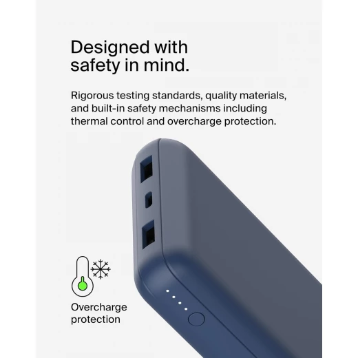 باور بانك بيلكين بوست تشارج بسعة 20,000 مللي أمبير، بثلاثة منافذ – USB-C بقوة 15 واط، ومنفذين USB-A، مع كابل USB-A إلى USB-C بطول 15 سم، أزرق - بيلكين - Image 10