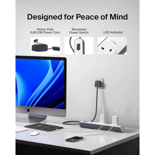 شريط تمديد Belkin 4-Way للحماية من زيادة التيار بطول 2 متر أبيض - احمِ أجهزتك الإلكترونية - بيلكين - Image 4