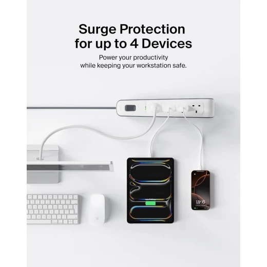 شريط تمديد Belkin 4-Way للحماية من زيادة التيار بطول 2 متر أبيض - احمِ أجهزتك الإلكترونية - بيلكين - Image 5
