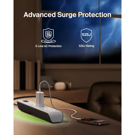 شريط تمديد Belkin 4-Way للحماية من زيادة التيار بطول 2 متر أبيض - احمِ أجهزتك الإلكترونية - بيلكين - Image 6