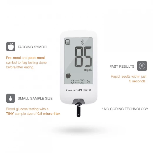 Care Sens N Plus Bluetooth Blood Glucose Monitor Kit with 100 Blood Sugar Test Strips, 100 Lancets, 1 Blood Glucose Meter, 1 Lancing Device, Travel Case for Diabetes Testing Kit (Auto-Coding Glucometer kit with 1 Control Solution) for Personal Use - Care Sens - Image 5