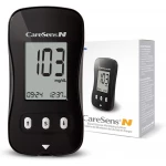CARE SENSE N Blood Glucometer – Accurate, Fast, and User-Friendly Blood Sugar Monitoring Device for Diabetes Management with Large LCD Display and Memory Storage - Care Sens