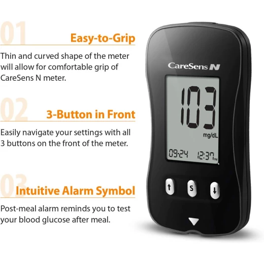 CARE SENSE N Blood Glucometer – Accurate, Fast, and User-Friendly Blood Sugar Monitoring Device for Diabetes Management with Large LCD Display and Memory Storage - Care Sens - Image 3