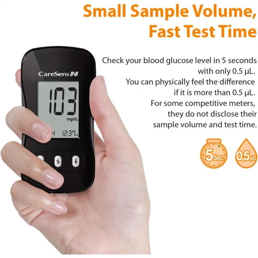 CARE SENSE N Blood Glucometer – Accurate, Fast, and User-Friendly Blood Sugar Monitoring Device for Diabetes Management with Large LCD Display and Memory Storage - Care Sens - Image 5