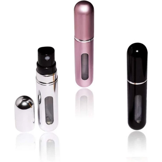 بخاخ عطر قابل لإعادة الملء – 5 مل، تصميم مدمج وسهل الحمل، مناسب للسفر، تعبئة سريعة وآمنة، يحافظ على رائحة العطر المفضلة اللون الاسود - Image 8