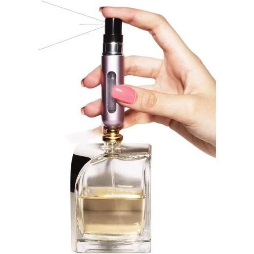 بخاخ عطر قابل لإعادة الملء – 5 مل، تصميم مدمج وسهل الحمل، مناسب للسفر، تعبئة سريعة وآمنة، يحافظ على رائحة العطر المفضلة اللون الاسود - Image 9