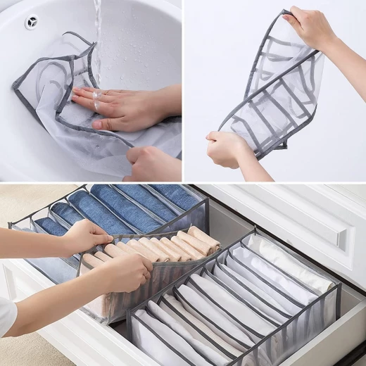 صندوق تخزين ملابس قابل للطي من فانرين، 7 مقصورات، نايلون، جينز، غرفة نوم - ك ستور - Image 4