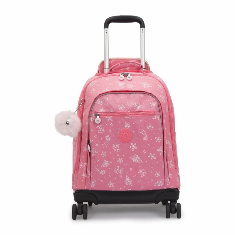 Kipling New Zea Glitter Cats Large Wheeled Backpack with Laptop Compartment for Girls - Kipling