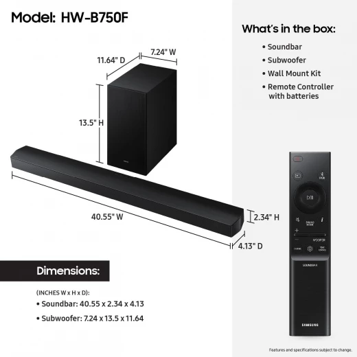 مكبر صوت سامسونج HW B750F 5.1 قناة مع مضخم صوت لاسلكي، أسود - سامسونج - Image 5