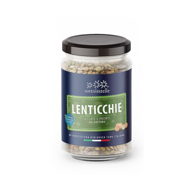 Sottolestelle Italian Lentils in Glass Jar, Low Sodium, 210g, Healthy Meal Prep - Sottolestelle