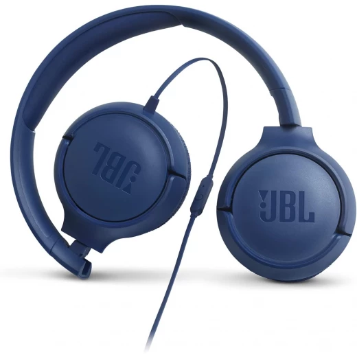 سماعات JBL Tune 500 سلكية فوق الأذن بصوت Pure Bass وتصميم خفيف الوزن وقابل للطي وكابل مسطح مانع للتشابك ومساعد صوتي باللون الأزرق - جي بي ال - Image 3