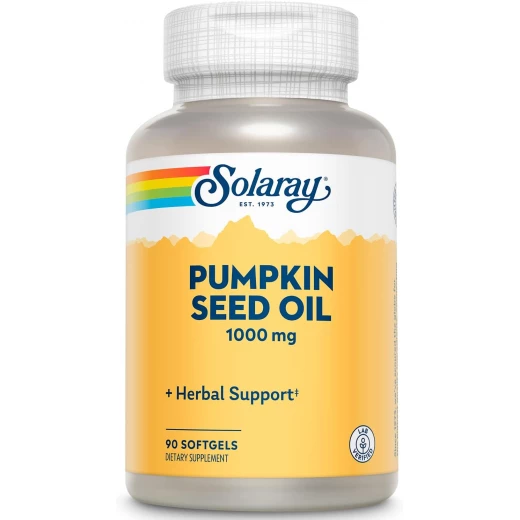 SOLARAY Pumpkin Seed Oil 1000 mg - Source of Omega 6 and Omega 9 Essential Fatty Acids and Plant Sterols - Pressed from Pumpkin Seeds 90 Servings, 90 Softgels SOLARAY Pumpkin Seed Oil 1000 mg - Source of Omega 6 and Omega 9 Essential Fatty Acids and Plant Sterols - Pressed from Pumpkin Seeds 90 Servings, 90 Softgels