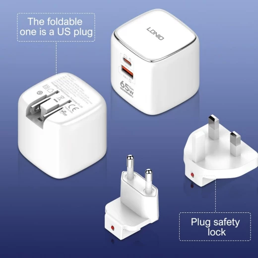 LDNIO 65W USB-C Wall Charger with Foldable Plug, Dual Ports, Fast Charging, White Q2617 - LDNIO - Image 2