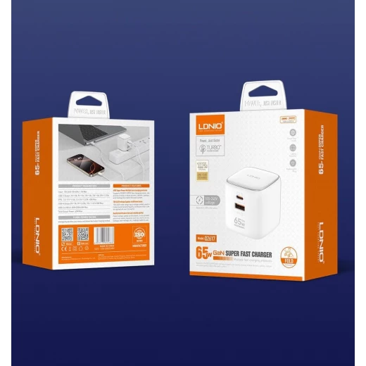 LDNIO 65W USB-C Wall Charger with Foldable Plug, Dual Ports, Fast Charging, White Q2617 - LDNIO - Image 8