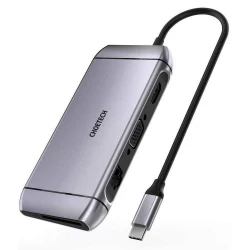 محول تشويتك 9 في 1 USB-C متعدد الوظائف، HDMI 4K، VGA، USB 3.0، قارئ بطاقات SD/TF، RJ45، رمادي