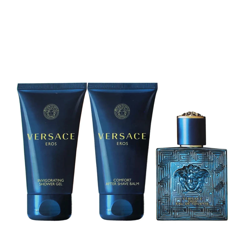 مجموعة عطور فيرساتشي إيروس للرجال: ماء تواليت 50 مل، جل استحمام 50 مل، بلسم بعد الحلاقة 50 مل - فيرساتشي
